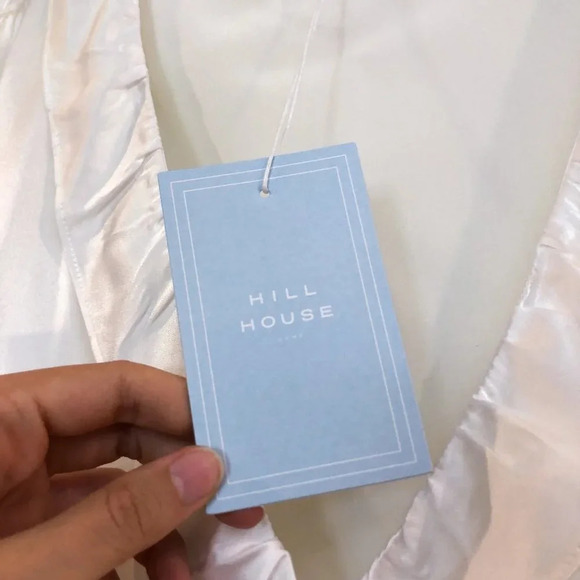 Hill House 100% Silk Nima Satin White Ruffled Sheer V Neck Wrap Mini Dress S NWT - Picture 7 of 11